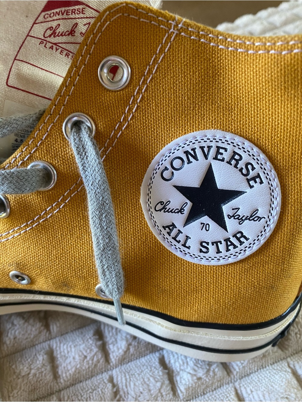 Converse High Top Sneakers in Yellow with Gray Laces - Picture 3 of 5